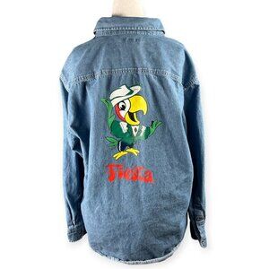 Port Authority Fiesta Graphic Denim Button Up Shirt Size L Long Sleeve Cowboy